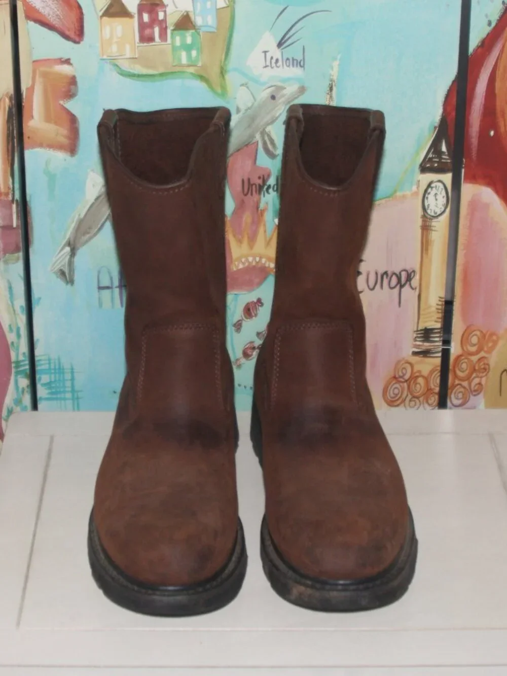 10A   GC  MENS WOLVERINE WORKBOOTS - BROWN LEATHER - 10 1/2 EW